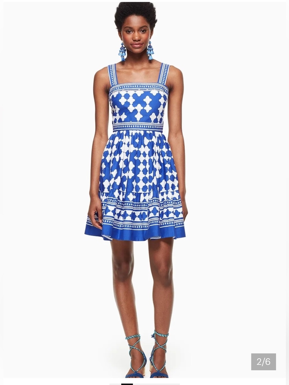 kate spade Blue and White Geometric Lantern Poplin Strap Sundress - Picture 2 of 8